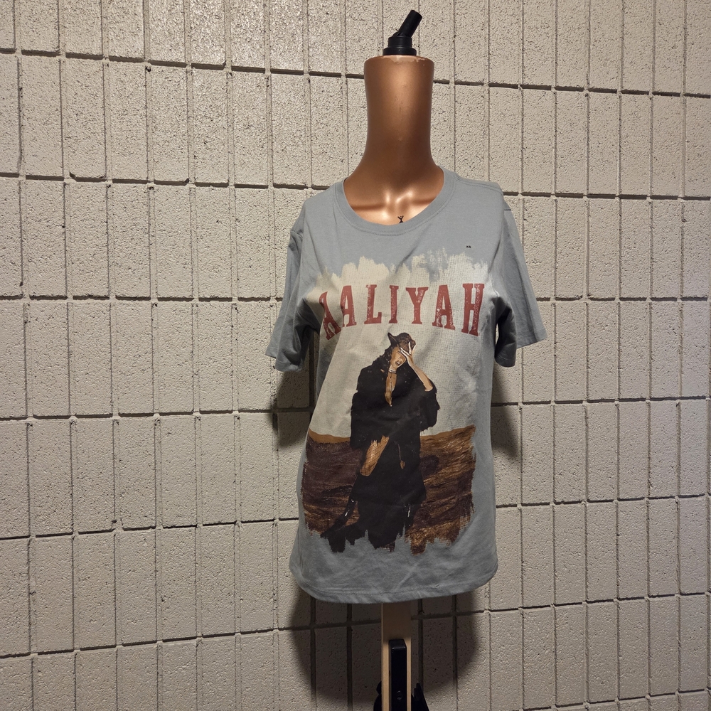 Graphic Crewneck T-Shirt in Light Gray - Aaliyah Print New With Tags